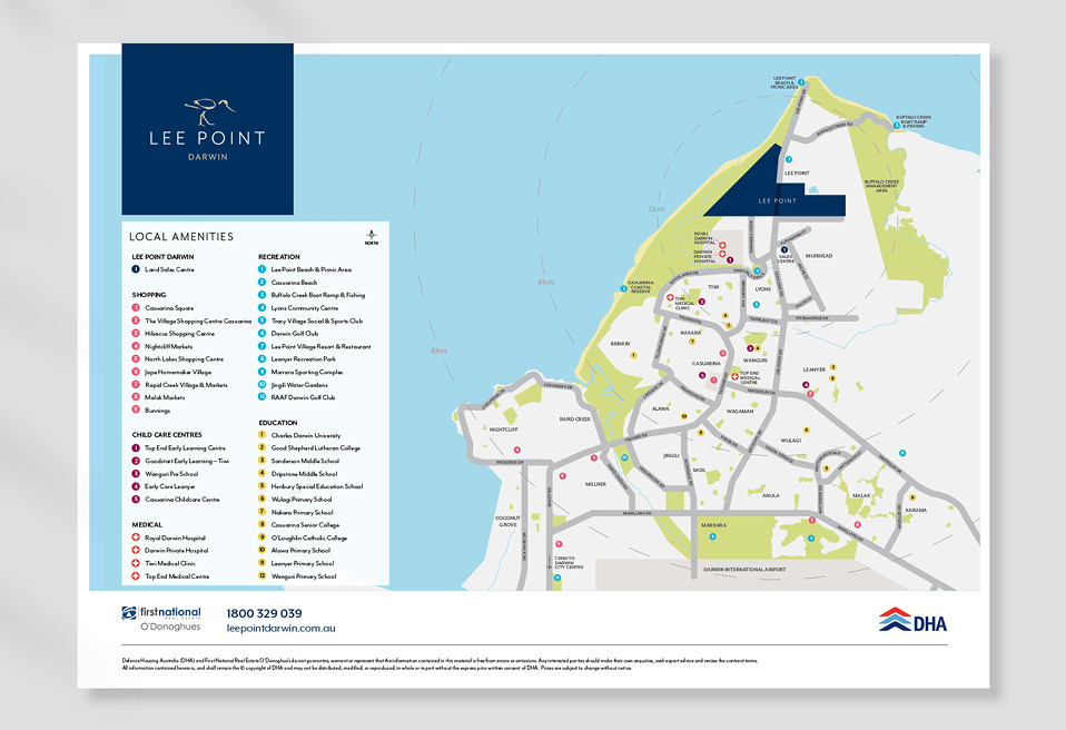 A thumbnail image of the Lee Point Darwin Amenities Map, which shows all the nearby amenities to the development including schools, shops, medical facilities and recreational activities.
